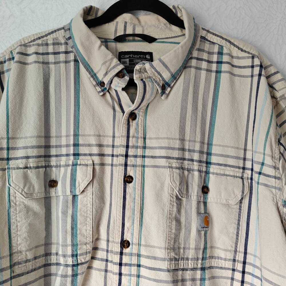 CARHARTT Men's Button Down Cotton Shirt Loose Fit Blue Plaid Size 3XL
